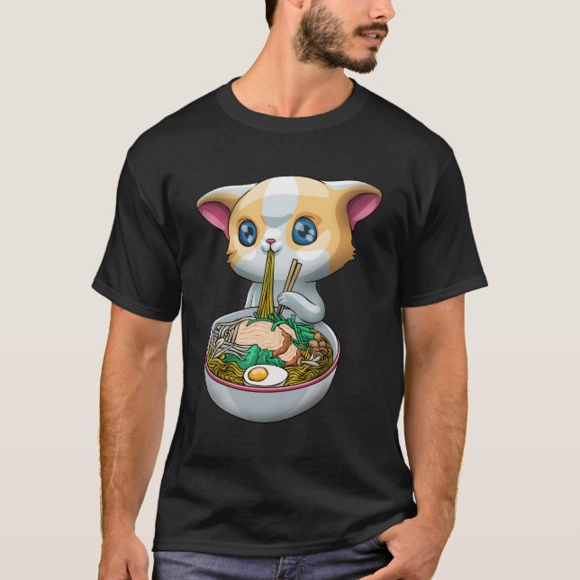 Cute Ramen Cat Funny Kawaii Anime Kitten Japanese  T-Shirt (Front)