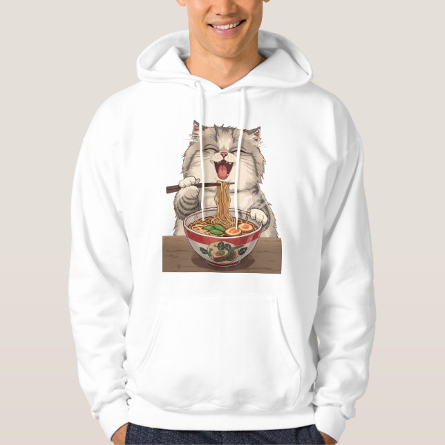 Cute Ramen Cat Illustration Hoodie (Front)