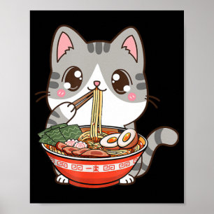 Cute Ramen Cat Kawaii Anime Japanese Food Boy Girl Poster