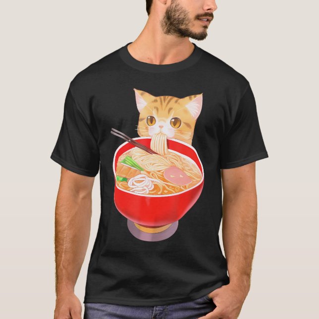 Cute Ramen Cat Kawaii Neko Anime Japanese Noodles  T-Shirt (Front)