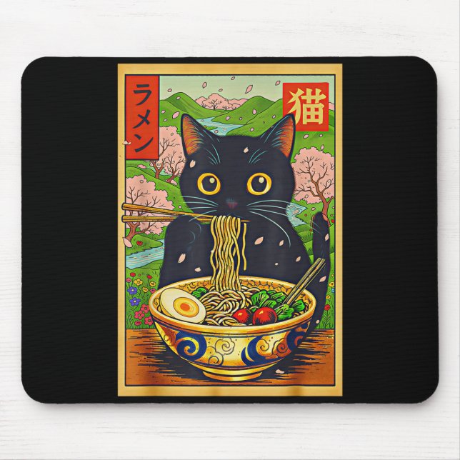 Cute Ramen Cat Nature Flowers Noodle Anime  Mouse Mat (Front)