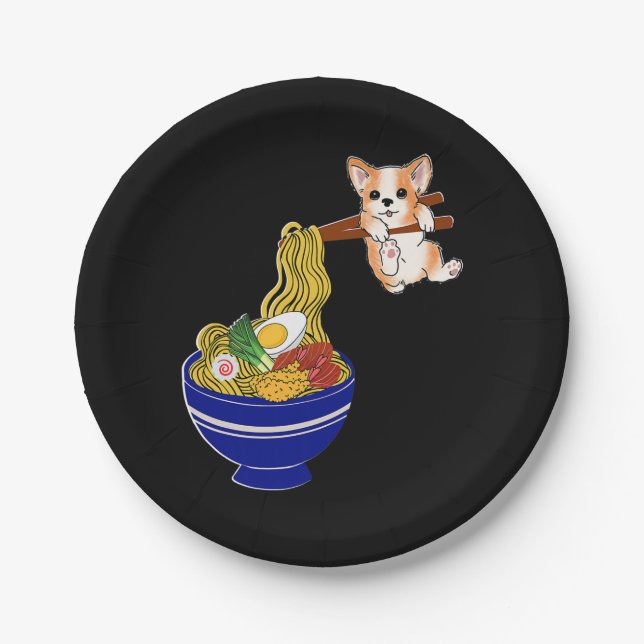 Cute Ramen Corgi Dog Paper Plate (Front)