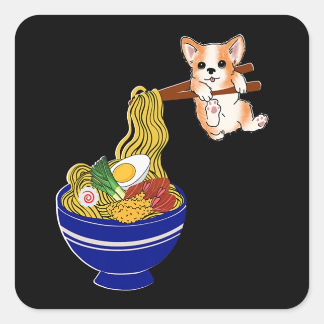 Cute Ramen Corgi Dog Square Sticker (Front)