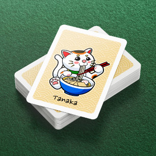 Cute Ramen-Eating Japanese Lucky Cat- Personalized Playing Cards