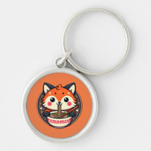 Cute Ramen Fox Illustration for Merch Design Key Ring