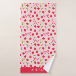 Cute Raspberry & Bows Personalised kids Bath Towel