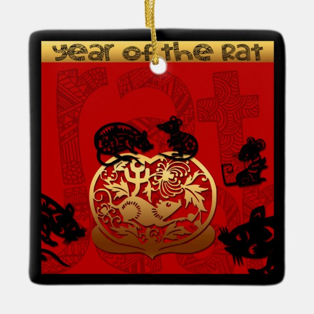 Cute Rat Chinese Year Zodiac Birthday Square O Ceramic Ornament (Front)