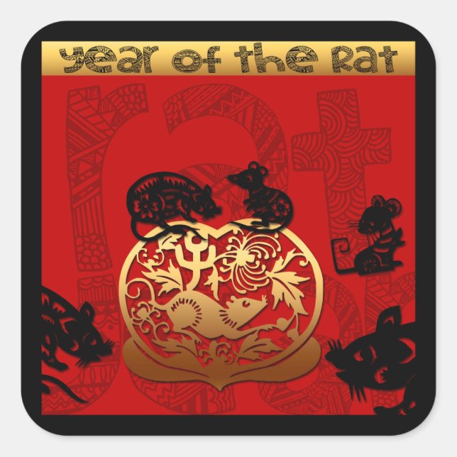 Cute Rat Chinese Year Zodiac Birthday Square S Square Sticker (Front)