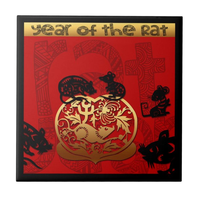 Cute Rat Chinese Year Zodiac Birthday Square Tile (Front)