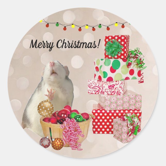 Cute Rat Decorating For Christmas Classic Round Sticker (Front)