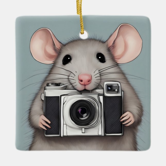Cute Rat Photographer Ceramic Ornament (Front)
