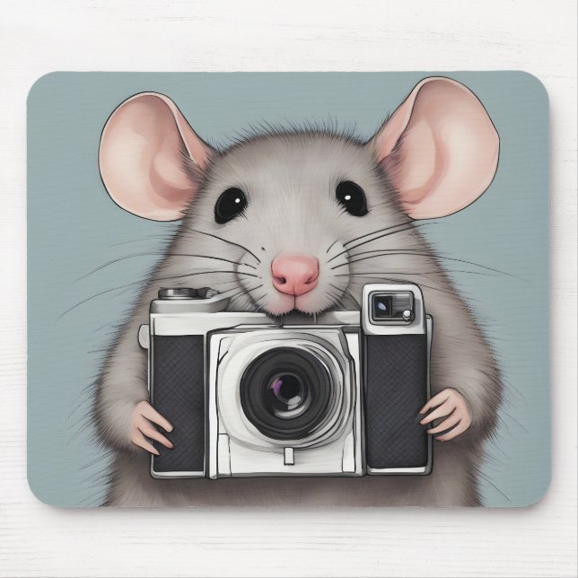 Cute Rat Photographer Mouse Mat (Front)