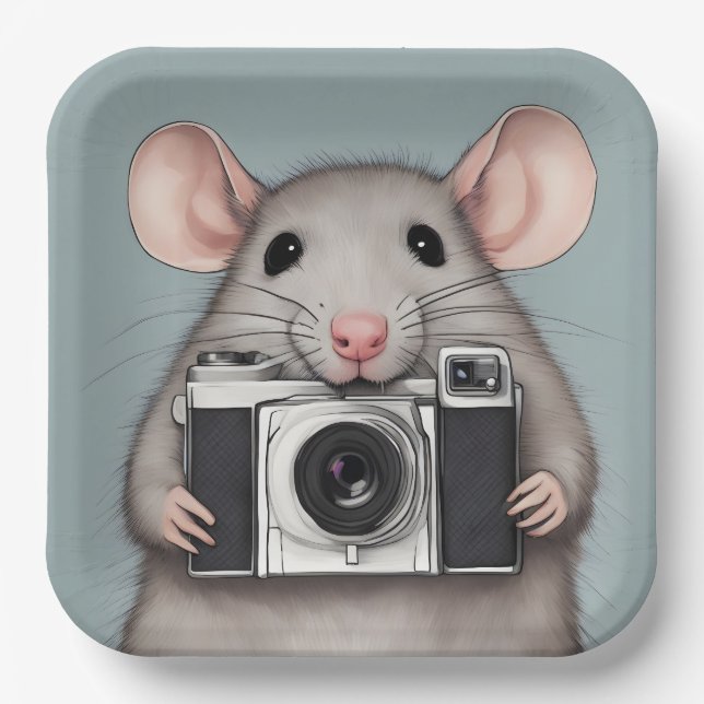 Cute Rat Photographer Paper Plate (Front)