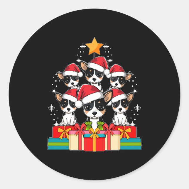 Cute Rat Terrier Le Dog Christmas Tree Xmas Hat Lo Classic Round Sticker (Front)