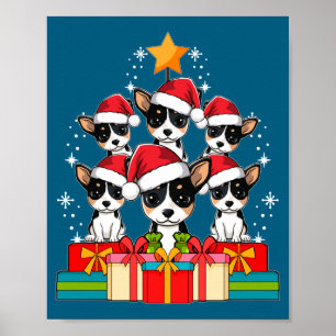 Cute Rat Terrier Le Dog Christmas Tree Xmas Hat Lo Poster