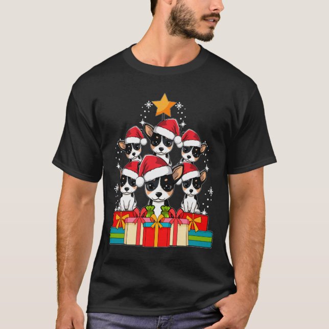 Cute Rat Terrier Le Dog Christmas Tree Xmas Hat Lo T-Shirt (Front)