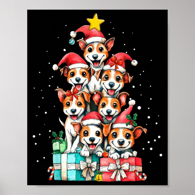 Cute Rat Terrier Le Dog Christmas Tree Xmas  Poster (Front)
