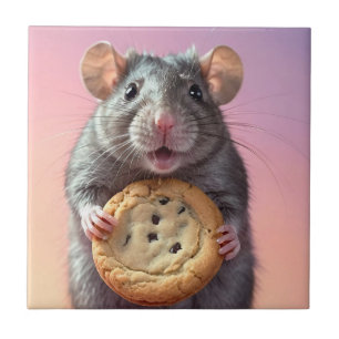 Cute Rat With Chocolate Chip Cookie Tile