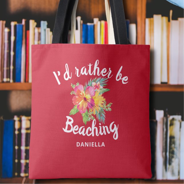 Cute "Rather Be Beaching" Custom Red Tote Bag (Creator Uploaded)