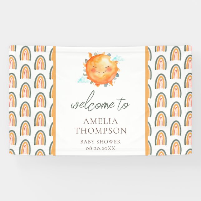 Cute Ray Of Sunshine Rainbow Welcome Baby Shower Banner (Horizontal)