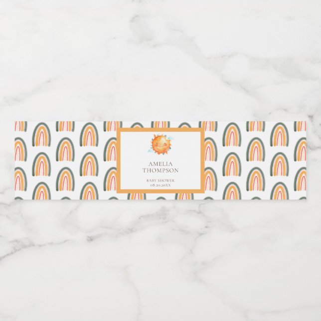 Cute Ray Of Sunshine Rainbow Welcome Baby Shower Water Bottle Label (Single Label)