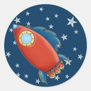 Cute Rd Rocket & Stars Stickers