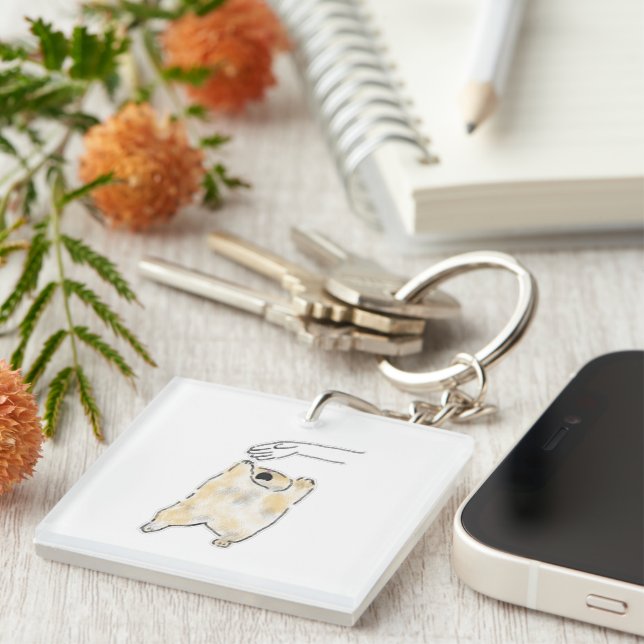 Cute Reaching Cat Wanting Hugs Hand Drawn Art Key Ring (Front Right)