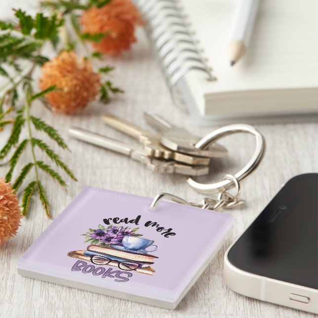 Cute read books word art  key ring (Front Right)