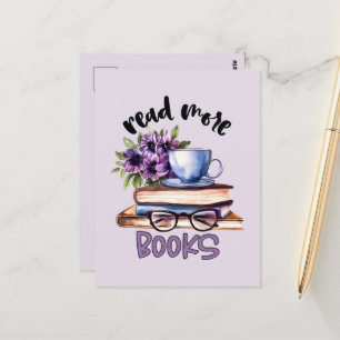Cute read books word art postcard