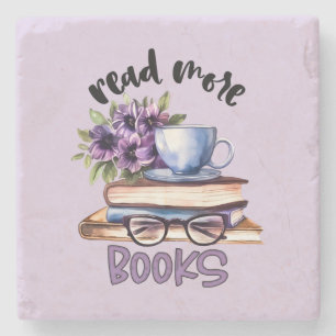 Cute read books word art stone coaster