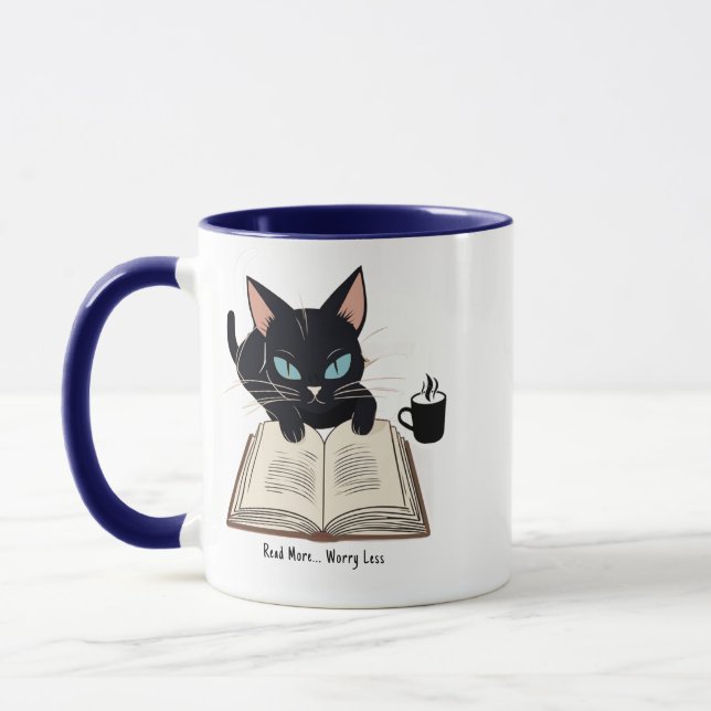 Cute Read More Worry Less, Cat Mum Motivational Mug (Left)