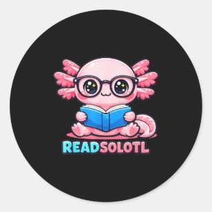 Cute reading axolotl design for all ages classic round sticker