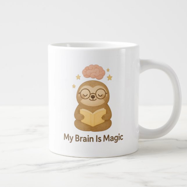 Cute Reading Bear — My Brain Is Magic Motivational Large Coffee Mug (Right)