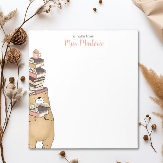 Cute Reading Bear Stacked Books Teacher Notepad