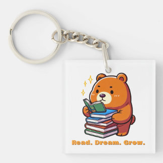 Cute Reading Bear with Books Kawaii Key Ring
