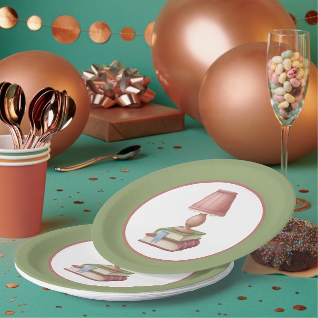 cute reading book club party paper plate (Multi)
