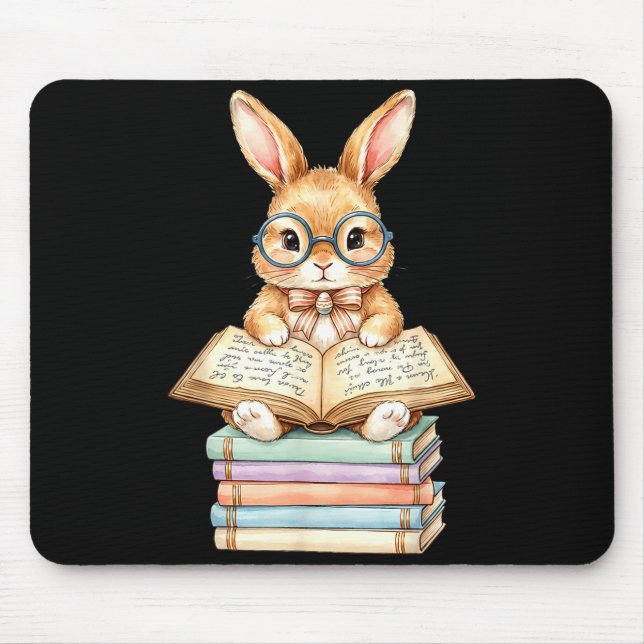 Cute reading bunny easter books reader teacher mouse mat (Front)