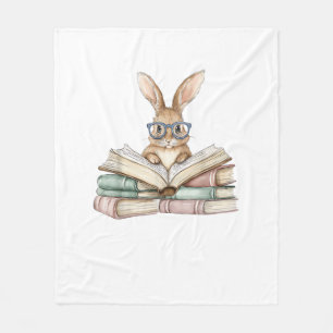 Cute Reading Bunny Glasses Books Bookworm Reader T Fleece Blanket