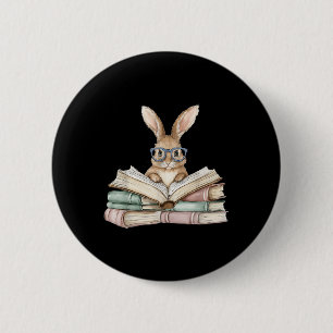 Cute Reading Bunny Gles Books Bookworm Reader Teac 6 Cm Round Badge