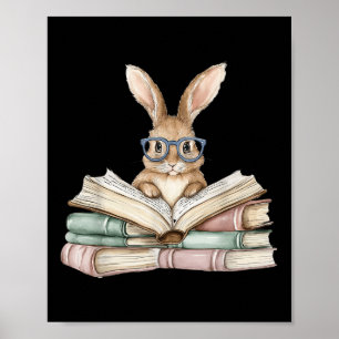 Cute Reading Bunny Gles Books Bookworm Reader Teac Poster