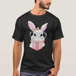 Cute Reading Bunny Rabbit With Glasses Boy Girl Ea T-Shirt