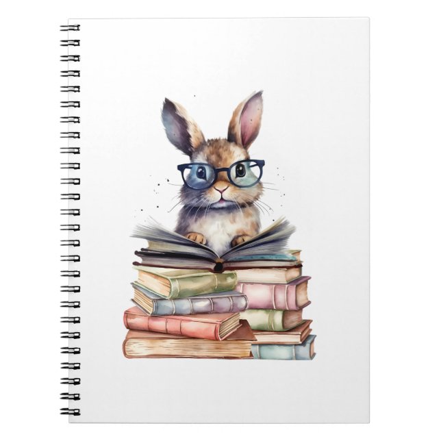 Cute Reading Bunny With Glasses Books Bookworm Rea (Front)