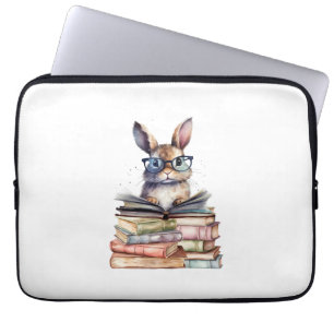 Cute Reading Bunny With Glasses Books Bookworm Rea Laptop Sleeve