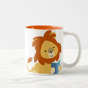 Cute Reading Cartoon Lion Mug