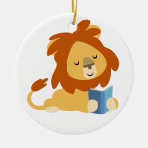 Cute Reading Cartoon Lion Ornament