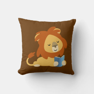 Cute Reading Cartoon Lion Pillow