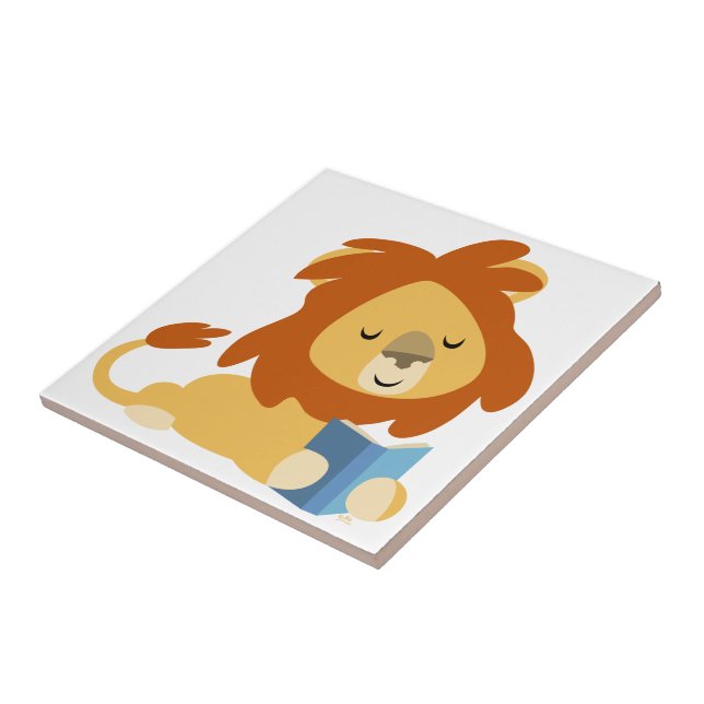 Cute Reading Cartoon Lion Tile (Side)