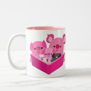 Cute Reading Cartoon Pig Family Mug