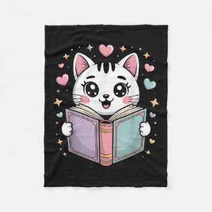 Cute Reading Cat Book Lover Teacher Librarian Book Fleece Blanket