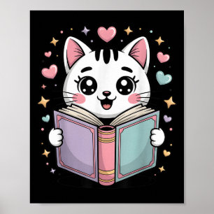 Cute Reading Cat Book Lover Teacher Librarian Book Poster